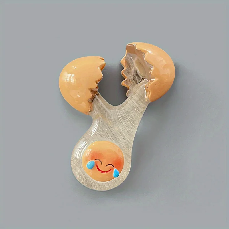 Paquete de 1 imanes para refrigerador de cáscara de huevo roto con bonito pollito sonriente, decoración de cocina de plástico redonda, divertidos imanes para nevera con huevos de dibujos animados: YELLOW