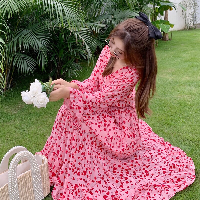 Women's Stitching Mesh Pregnant Floating Tail Long Dresses