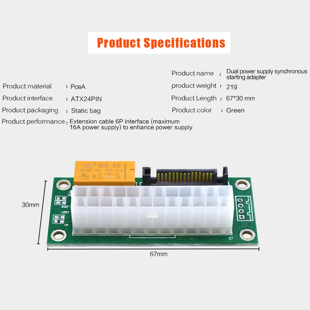 1/5/10pcs PC Block Synchronizer Add2psu ATX 24Pin to 4 Pin / SATA Dual PSU Power Supply Sync Adapter Connector Riser Cable: Green 1Pcs SATA