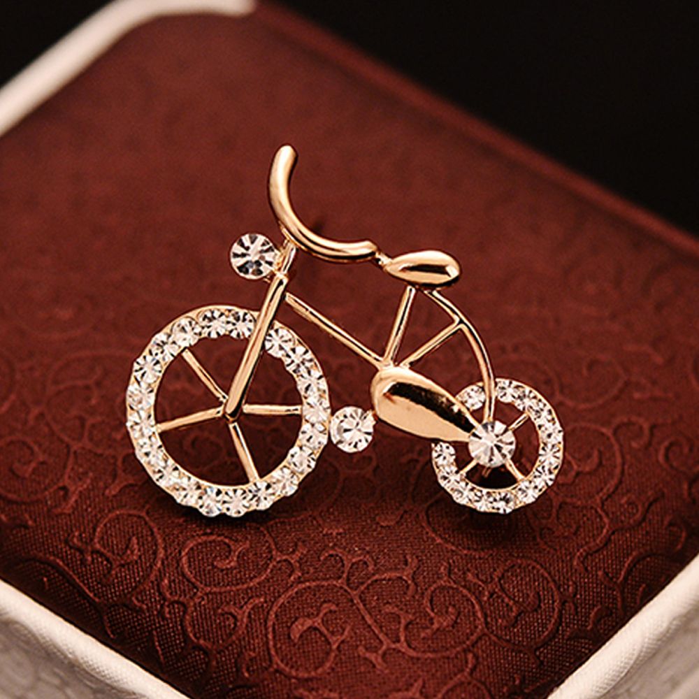 1Pcs Elegantie Goud Strass Fiets Vorm Mannen Vrouwen Unisex Twinkle Broche Pins Sieraden