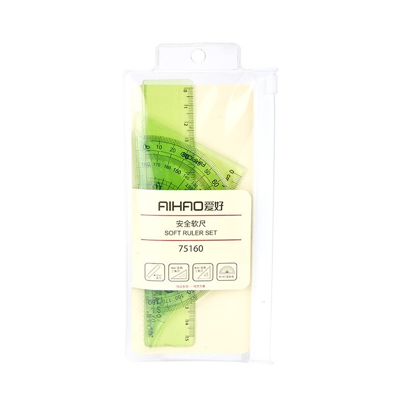 Soft Flexible Geometry Ruler Set Maths Drawing Compass Stationery Rulers Protractor Mathematical Compasses for School: Green