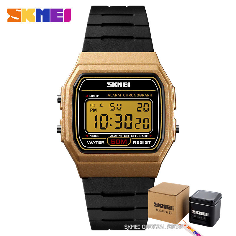 Skmei sporthorloges voor koppels, digitaal horloge, waterdicht, datum en week, dameshorloge, relogio feminino 1412: Goud met doosje