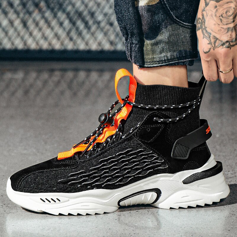 High Top Socks Shoes Running Shoes Luminous Fish Scale Thick Sole Slip On Men Sneakers Footwear Outdoor Jogging Shoes Hombre