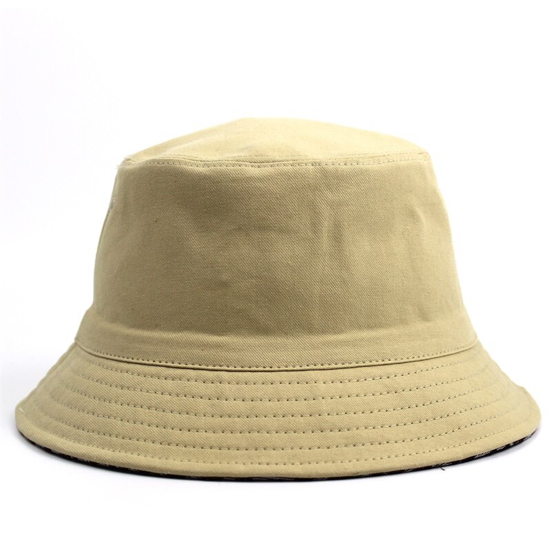 Omkeerbare katoenen zonnehoed met logoprint voor heren en dames, unisex, vintage visserszonnepet: Khaki