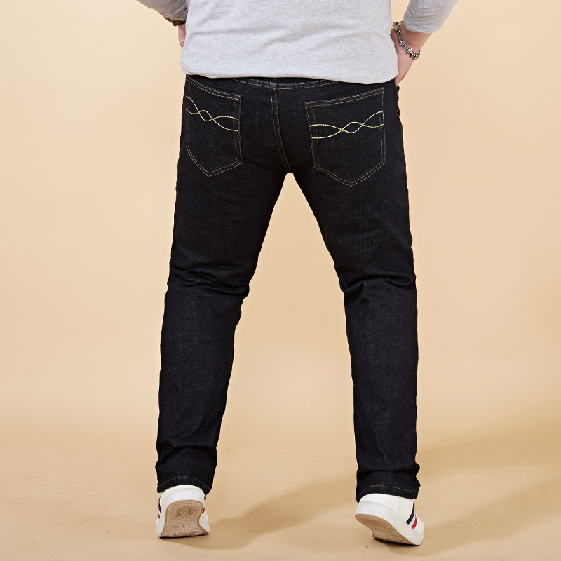 42 44 46 48 big plus size herrjeans stretch elastisk midja män distressed jeans casual lösa svarta jeansbyxor