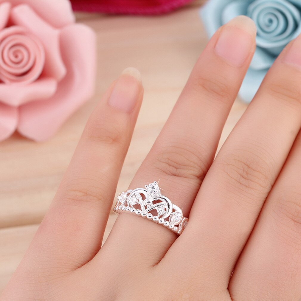 Mode Mooie Vrouwen Meisje Crown Lady Crystal Vinger Ring Sieraden