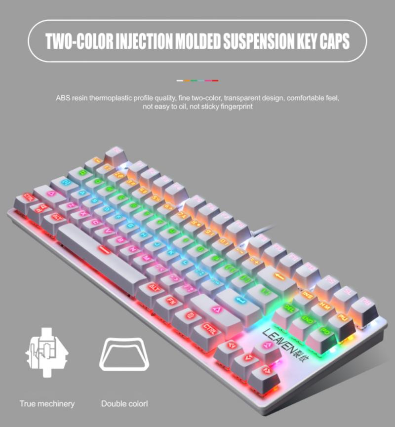 K550 Punk Mechanical Gaming Keyboard 87 Keys RGB LED Backlit Keyboard Wired Suspension Keycap Gaming Keyboard Dustproof For PC