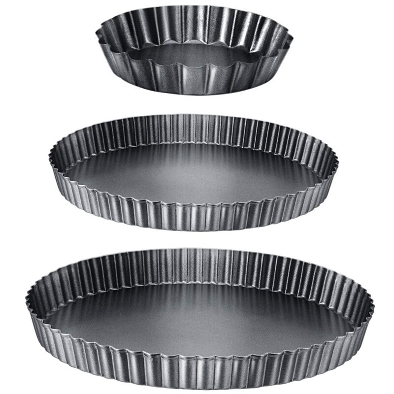 3Pieces Round Tart Pan Bakeware Round Tart Carbon Steel Quiche Pan with Removable Bottom for Oven Baking(4/8/9Inch): Default Title