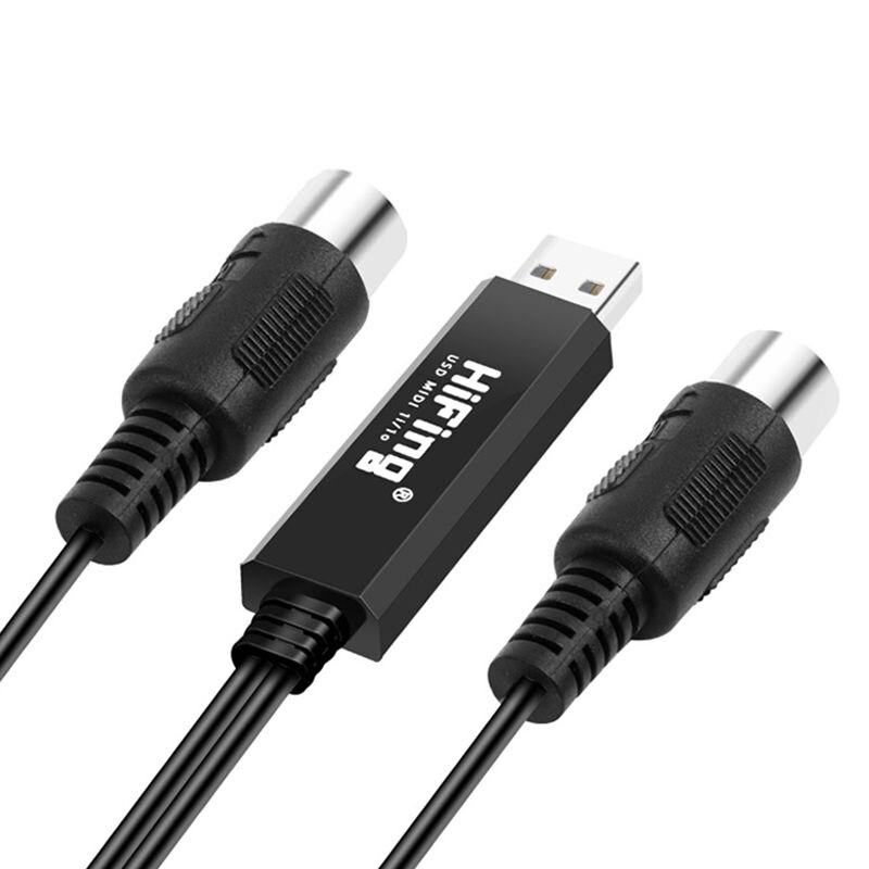 Hifing usb in-out midi-interface converter/adapter met 5-- pins din midi-kabel voor pc/laptop/mac