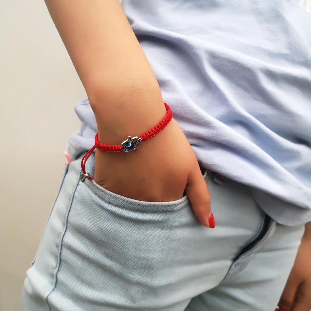 Kreative neue hand-woven glück red string armband für damen und männer mit blauen augen runde perlen armband schmuck