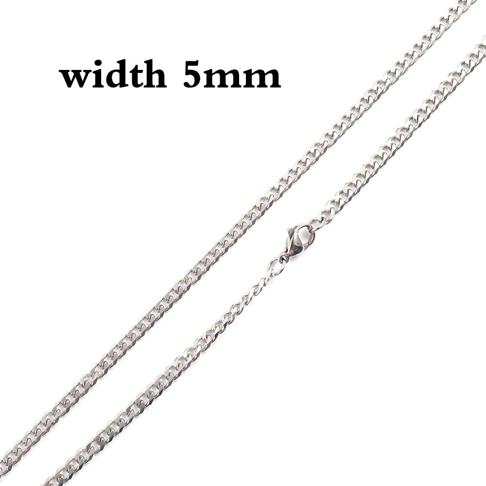Moda nova cubana colar de corrente feminina temperamento largura 5 &amp; 7mm aço inoxidável gargantilha colar corrente para presente de jóias femininas: silver 5mm / 50cm