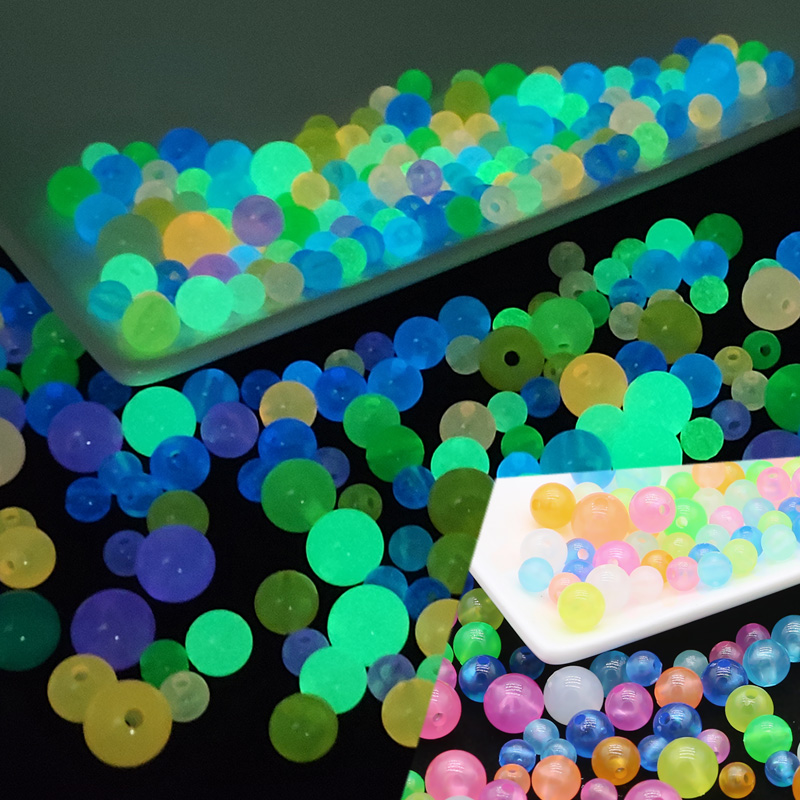 50 ~ 200 Uds. Cuentas sueltas redondas acrílicas luminosas blancas, verdes y azules que brillan en la oscuridad para fabricación de joyería, pulseras DIY de 6/8/10MM