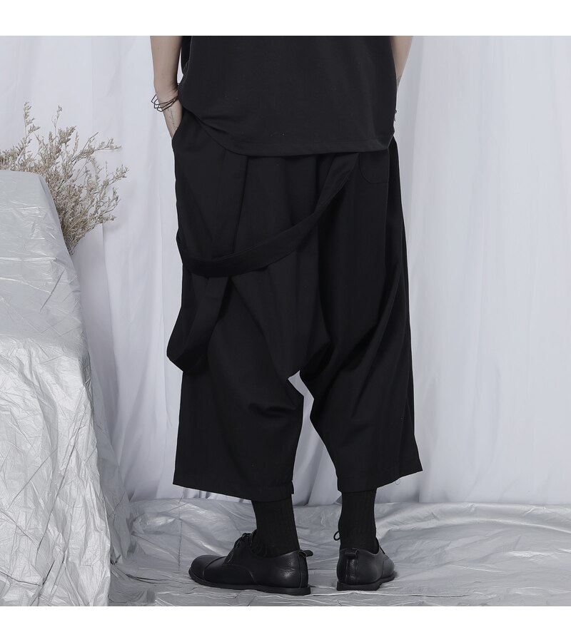Yamamoto-pantalon neuf points, Original, pantalon à jambes larges, tendance, beau, ample et bretelles, pantalons décontractés