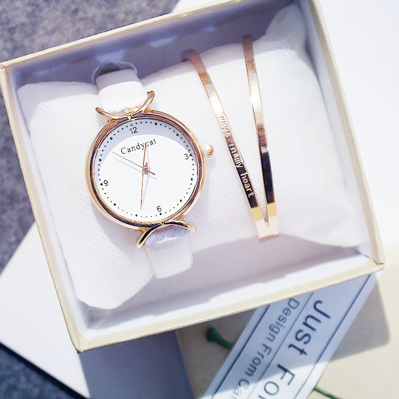 Meisjes Horloge Koreaanse Student Mode Meisje Eenvoudig En Mooie Junior High School Candycat Veelzijdige Kleine Verse Quartz Horloge: W bracelet2(no box)