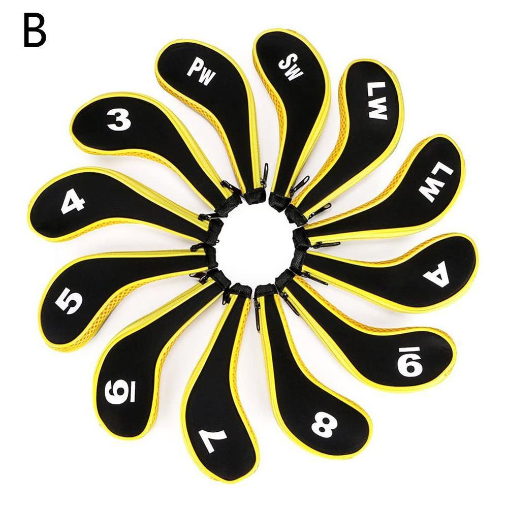 12 stuks/set golfclubhoes met rits, golfijzerhoes, neopreen set, putterbeschermhoes, hoofdbeschermer,  a4 5: Geel