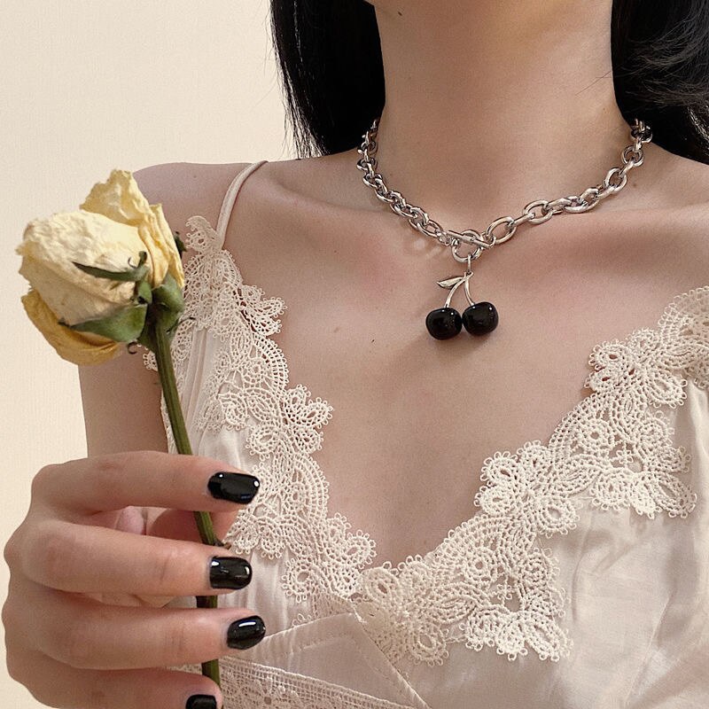 Halskette damen Hüfte-hüpfen Punk schwarz kirsche halskette anhänger einstellen dunkel mädchen gotisch müll damen Armbinde schmuck