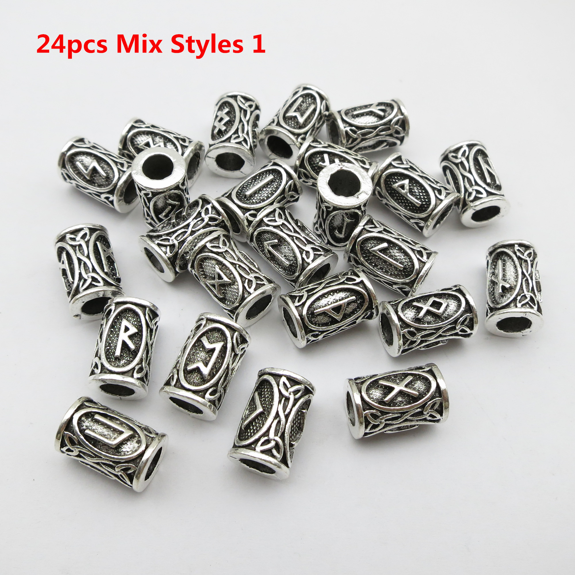 24 stk blanding sølv hår flette skjegg dreadlock perler ringer tube viking runemønster for hårstyling tilbehør