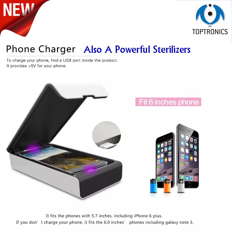 Toptronics de carga de teléfono y USB para el hogar desinfectante UV para Smartphone reloj pulsera ropa interior cepillo de dientes