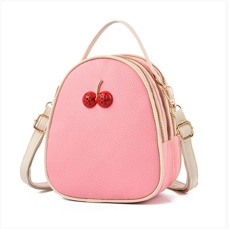 Yogodlns PU Leder Schulter Taschen Frauen Runde Mini Hülse Tasche Crossbody-tasche für Nette Teenger Mädchen Kirsche Pack: Rosa