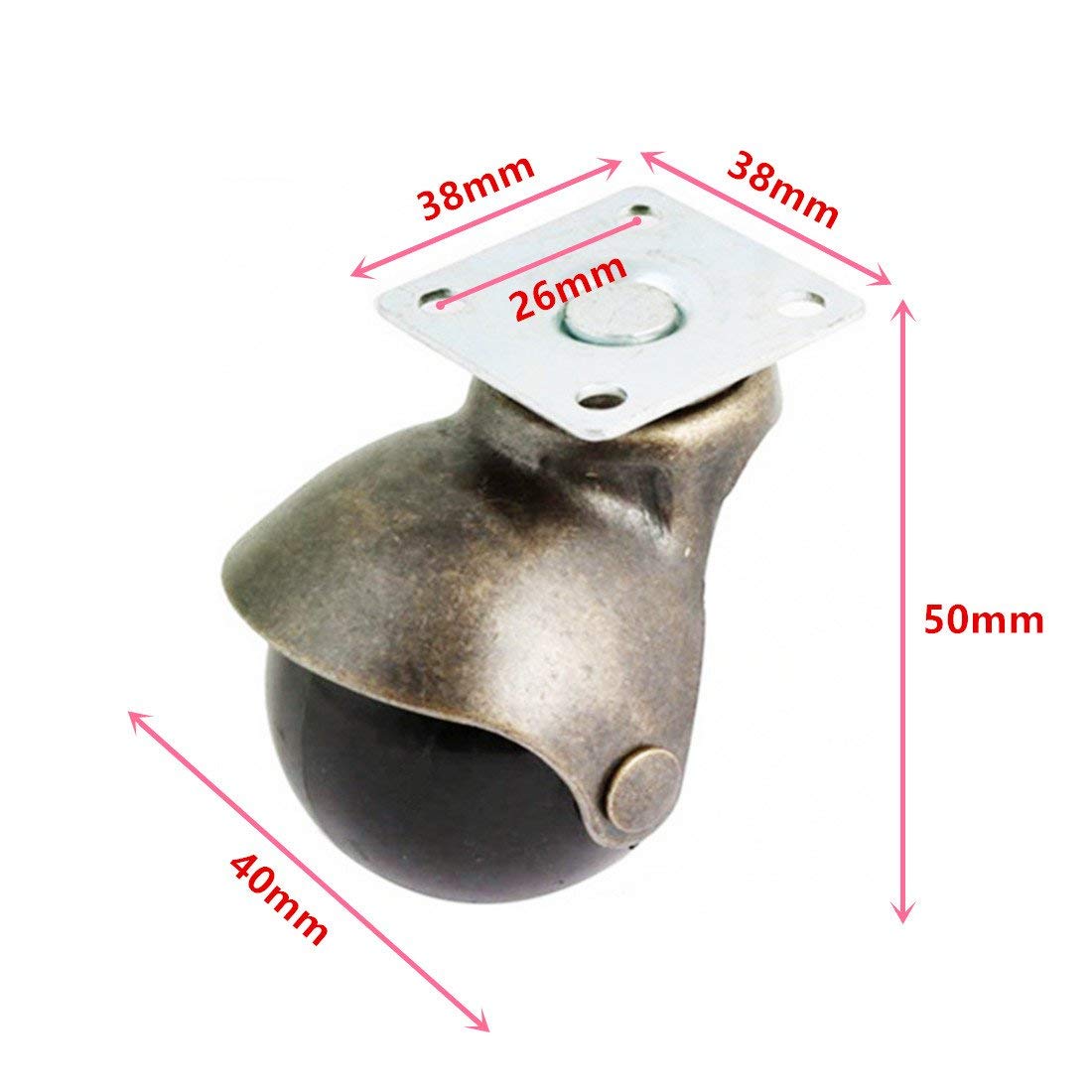 [4 Pack] schwenken oben Platte Mit Kapuze Ball Zauberer Räder, antike Bronze- (1,5-Zoll Keine Bremse)