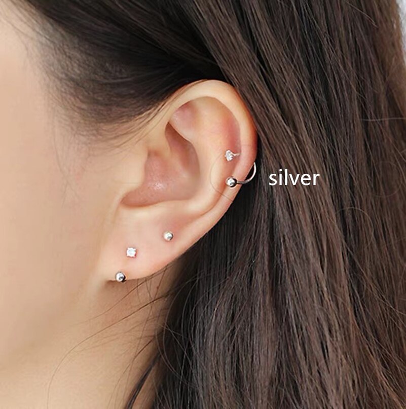 925 Sterling Silber Ohrring Persönlichkeit Zirkon Haken Halbe Kreis Schraube Ohrring Ohr Knochen Nägel Wilde Weibliche Silber Schmuck