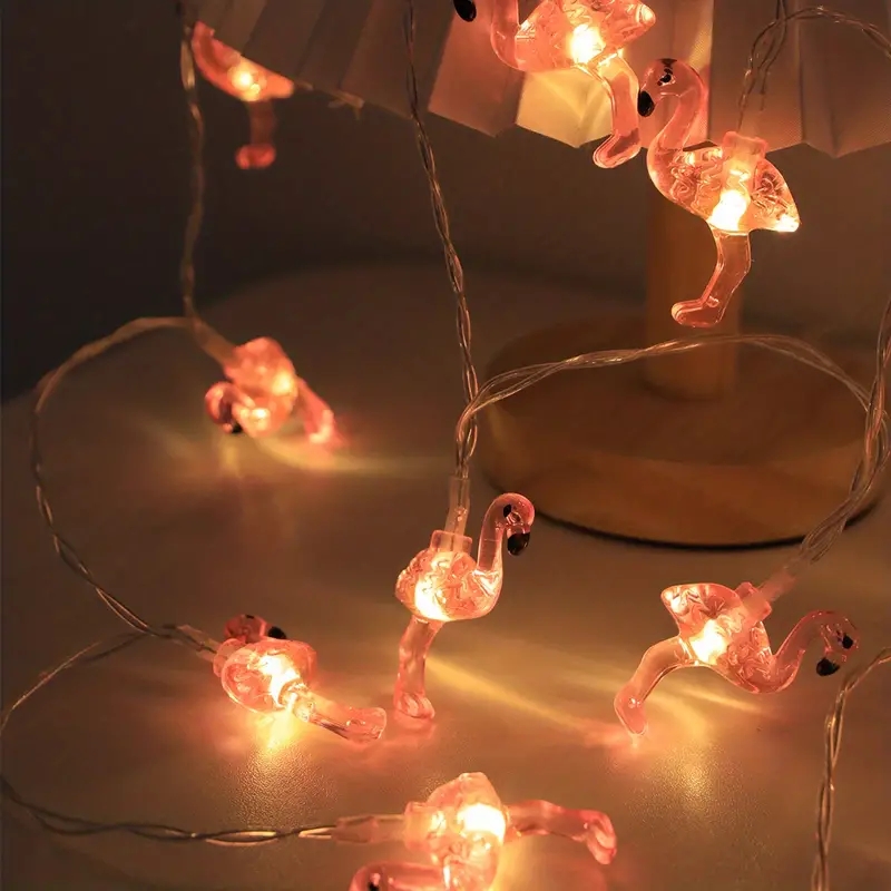 Guirlande lumineuse flamant rose à 10/20 LED, 1 pièce, 59.06 pouces/118.11 pouces, guirlande lumineuse féerique à piles pour décoration de fête d'anniversaire d'été: blanc chaud / 13W