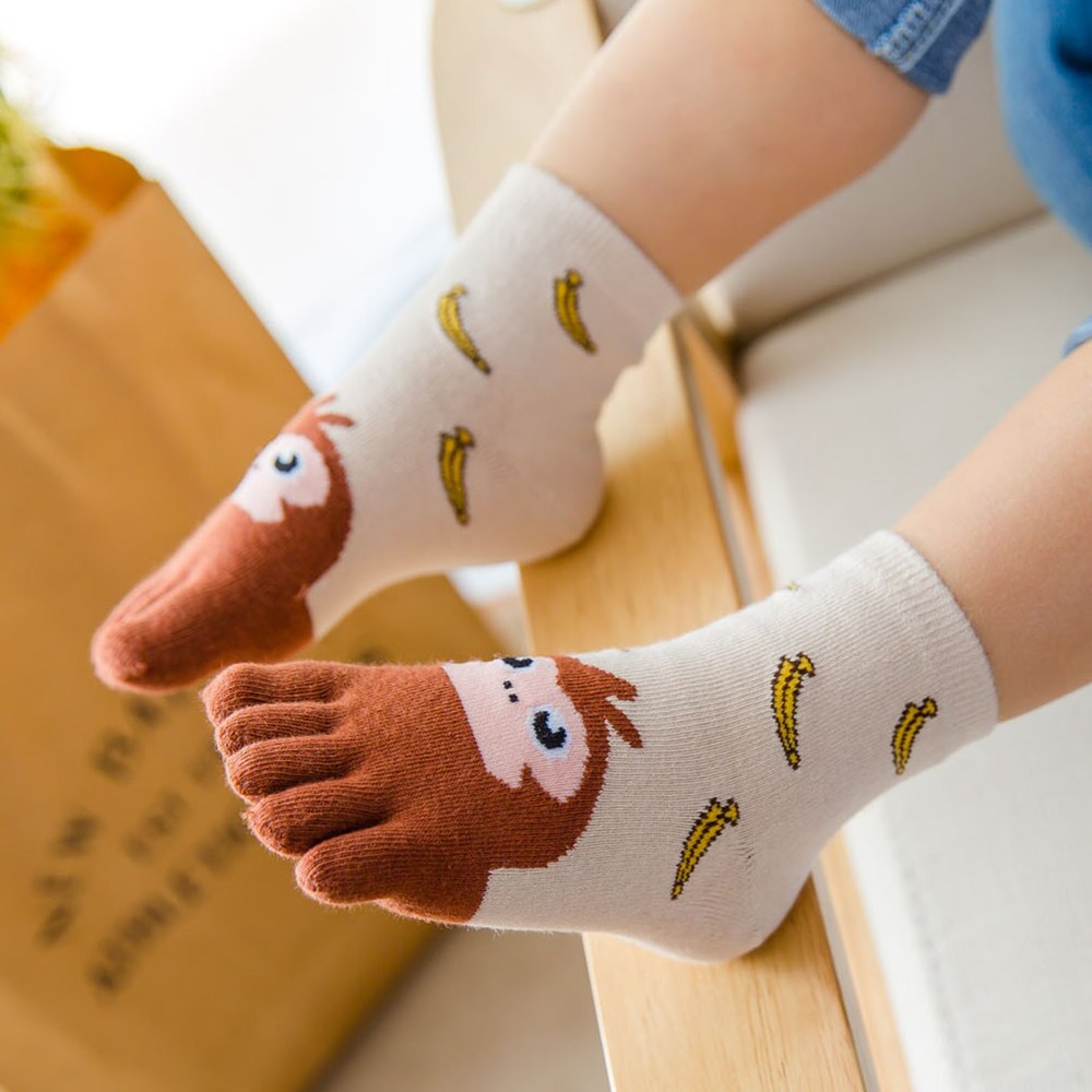 År kawaii fem finger sok børn sokker bomuld dyr drenge piger sokker tå sokker til børn: Brun abe / 3-7 år gammel