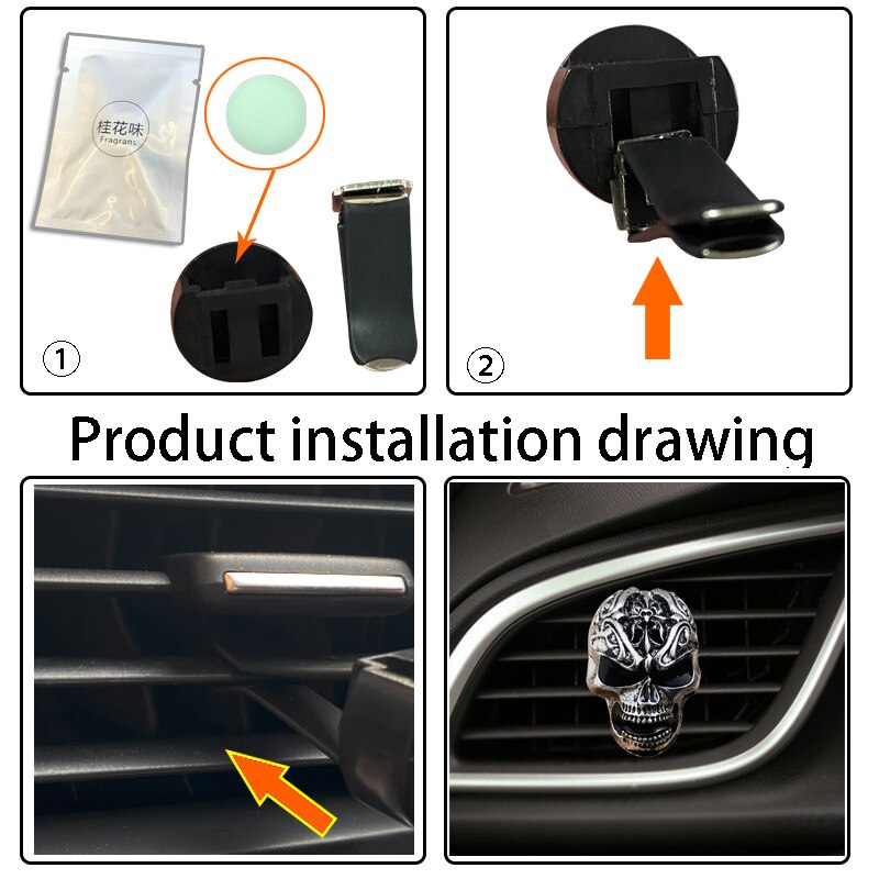 Désodorisant de voiture , tête de mort, sortie d&#39;air conditionné, Clip de parfum, décoration de voiture