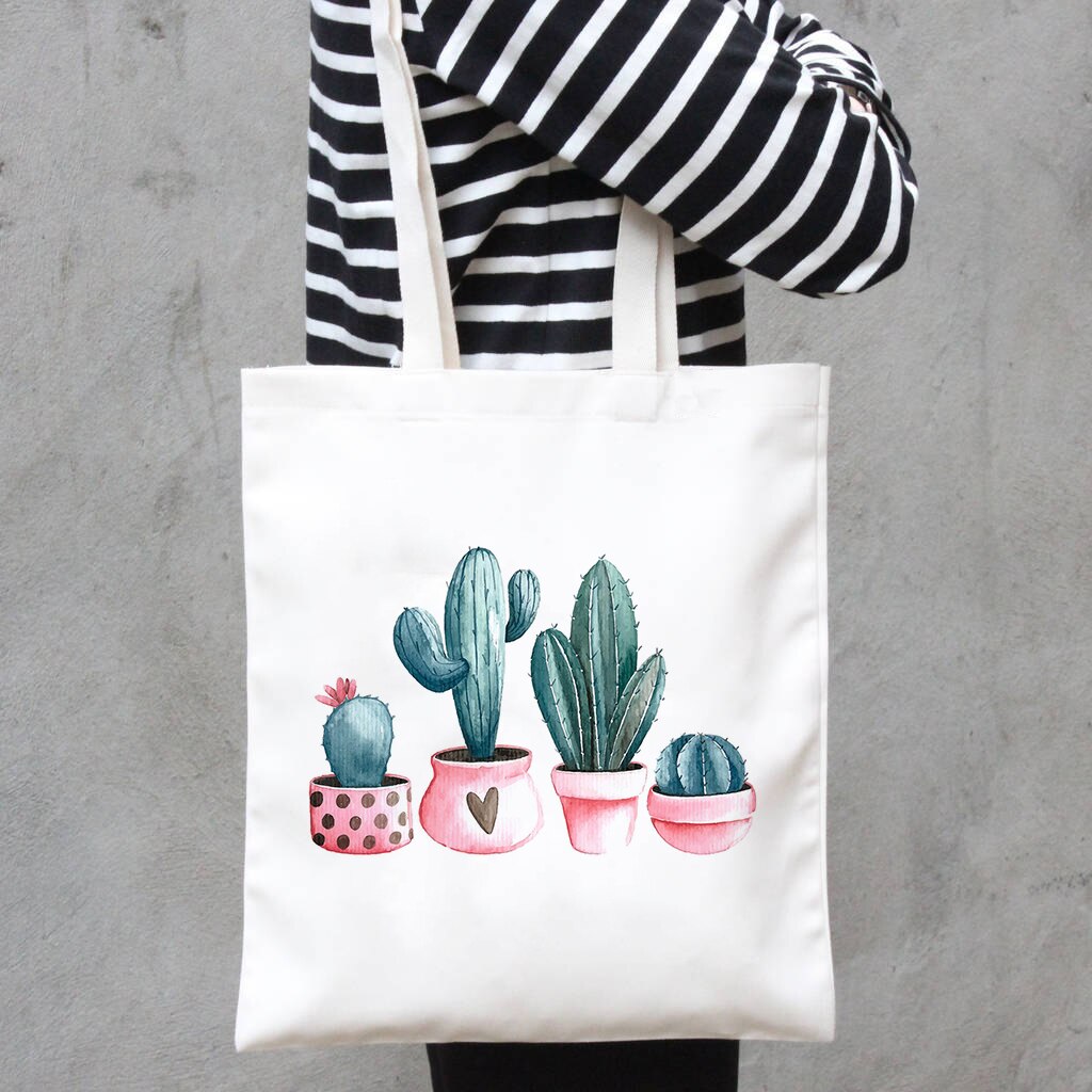 Cactus plante sac fourre-tout dames toile sacs à provisions sac de voyage sac à main graphique mignon pliable fourre-tout grande capacité