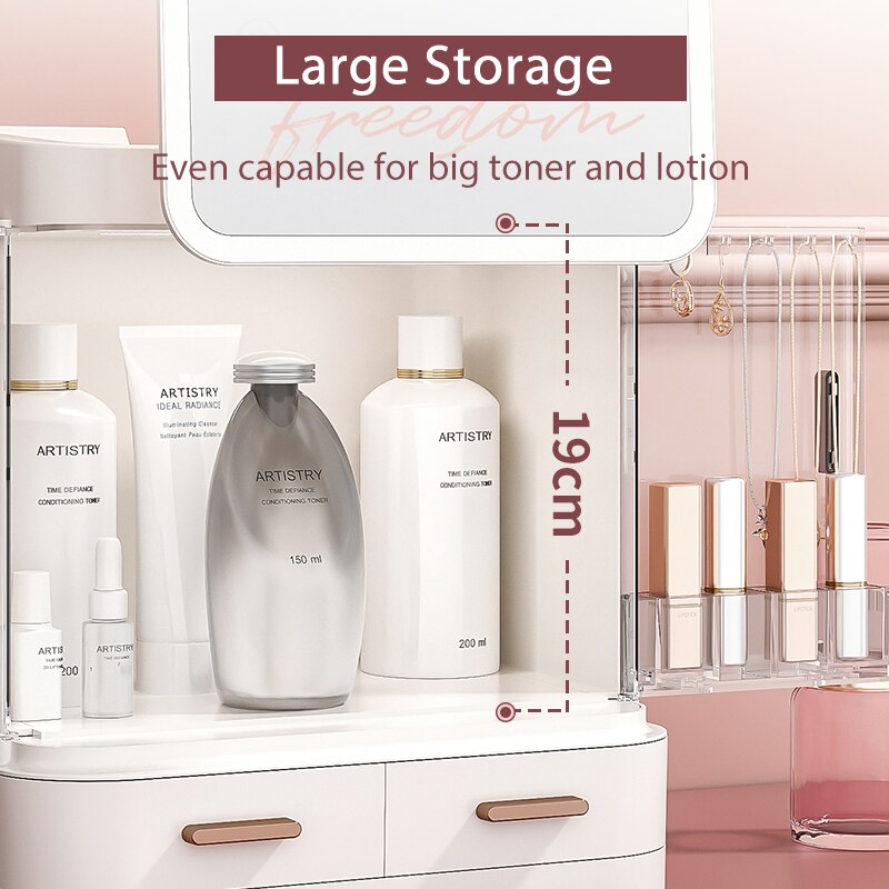 LED Light Makeup Mirror Cosmetic Storage Jewelry Container Lipstick Showcase Drawer Skin Care Products Cabinet Organizer-Cosmeti