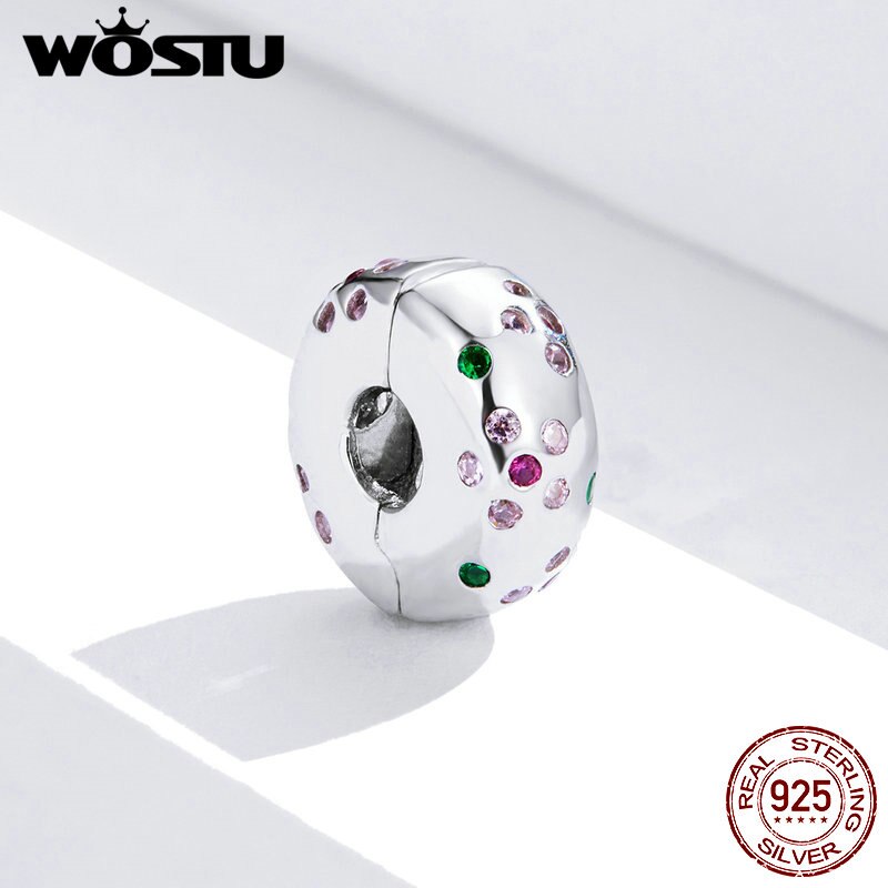 uroki korek WOSTU Nowy przyjazd 925 srebro proste kwitnący kwiat wisiorki koraliki różowy kolor dla bransoletka biżuteria FNC245