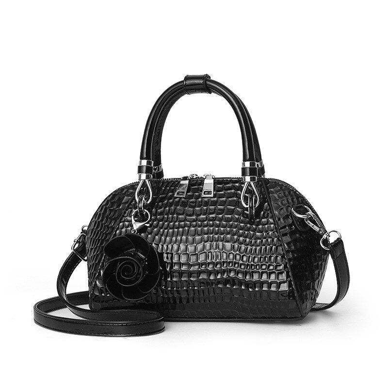 Vintage serpentine handtassen dames schoudertas kwastje bloem messenger bag sac a main femme crossbody tas: Zwart