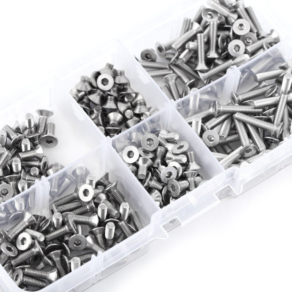 300pcs M3 Hex Socket Flat Head Stainless Steel SS304 Screw Bolt Assortment In Box