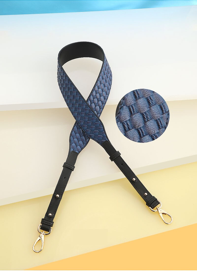 Mærke vævemønster justerbar taske bred rem kvinders læder skulder crossbody rem taske tilbehør: Vævet mønster blå