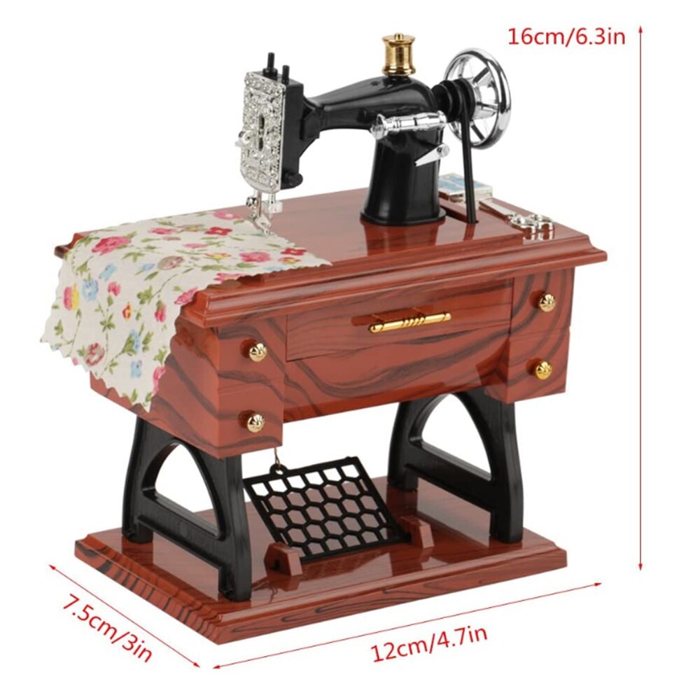 Mini Sewing Machine Music Box European Crafts Retro Toy Sewing Clockwork Home Crafts Decoration Birthday