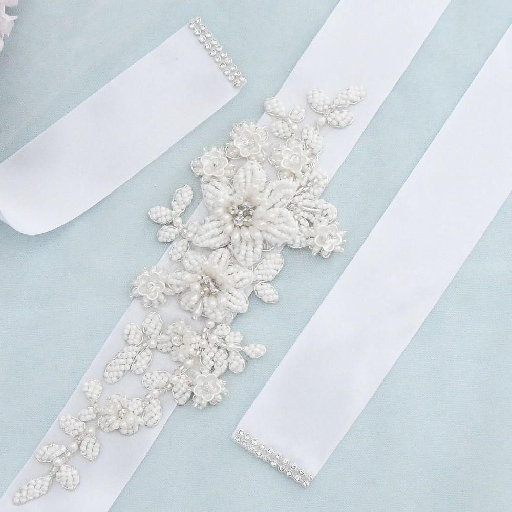 Strass parel bruidsriem handgemaakte bruidsriemen sjerp wit ivoor champagne lint voor dames avondjurk bruidssieraden