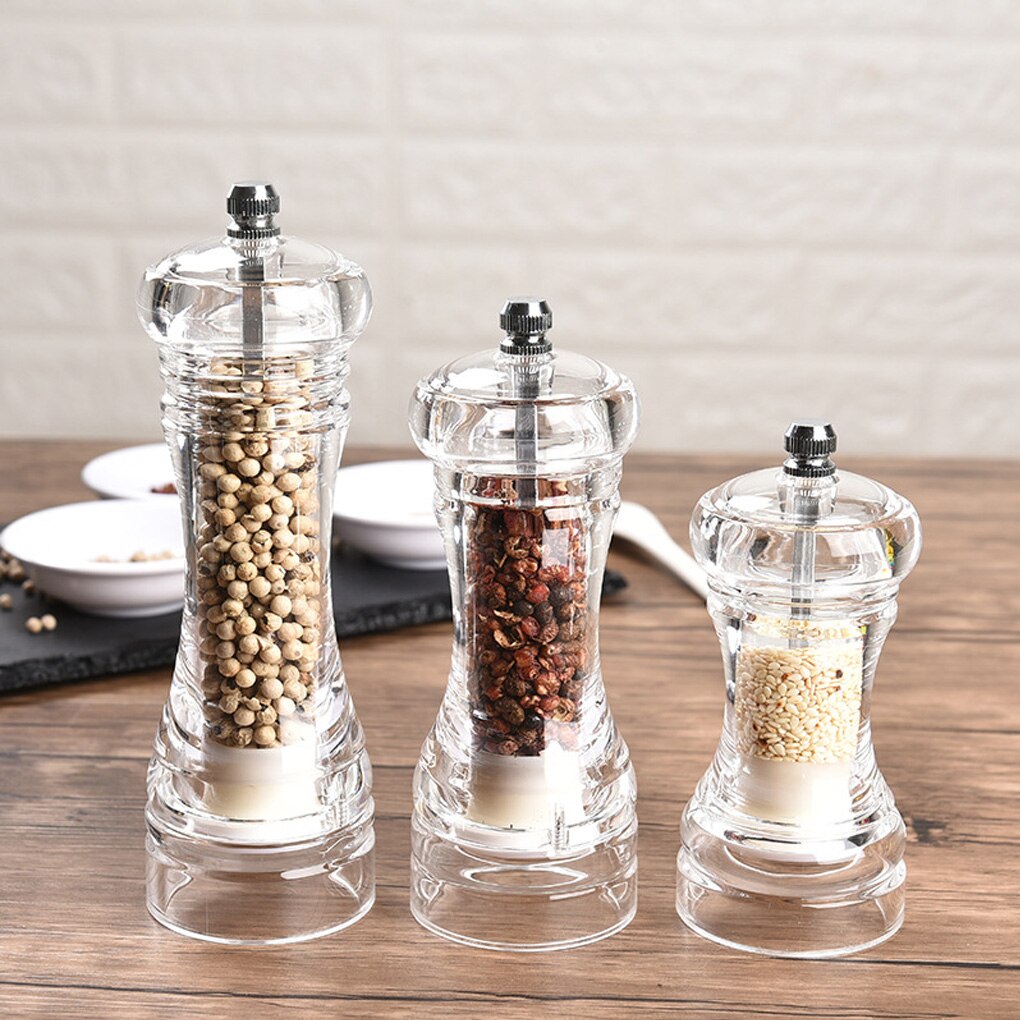 Akrylkvernen salt pepper mølle kvern manuell pepperkvern salt krydder mølle shaker gjennomsiktig maling kjøkkenverktøy