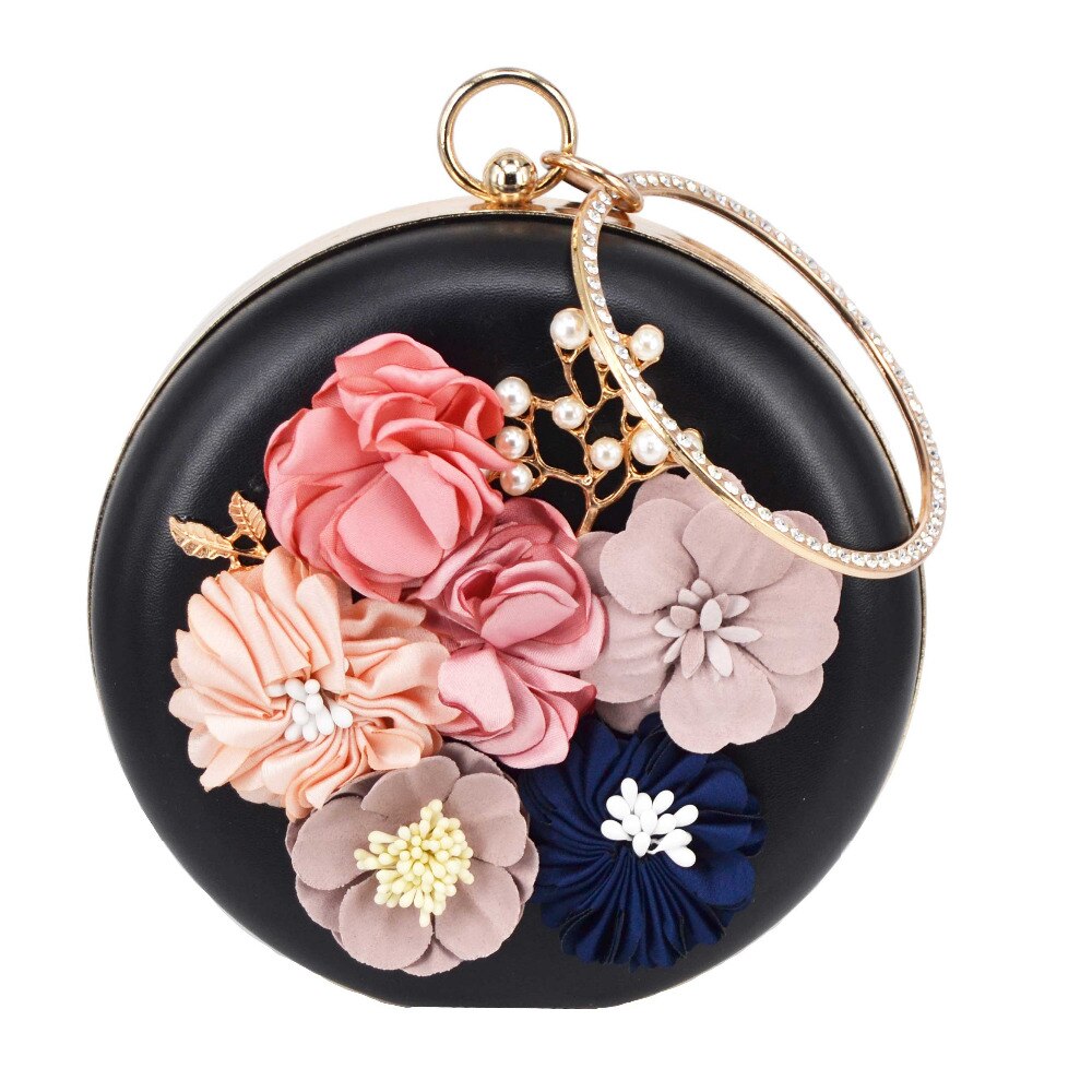 Bolso de mano Circular de pu con flores para mujer, cartera de mano de noche con Floral para , boda, x55
