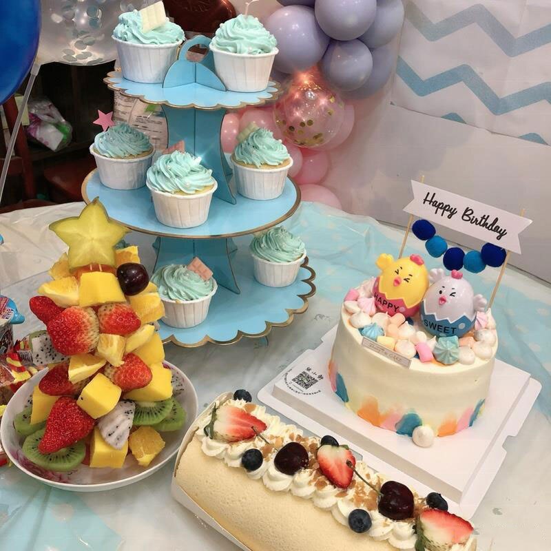 3-- lagers muffinsställ rund kartong muffinshållare hopfällbar baby shower födelsedag bröllopsfest dekor dessert bord tillbehör