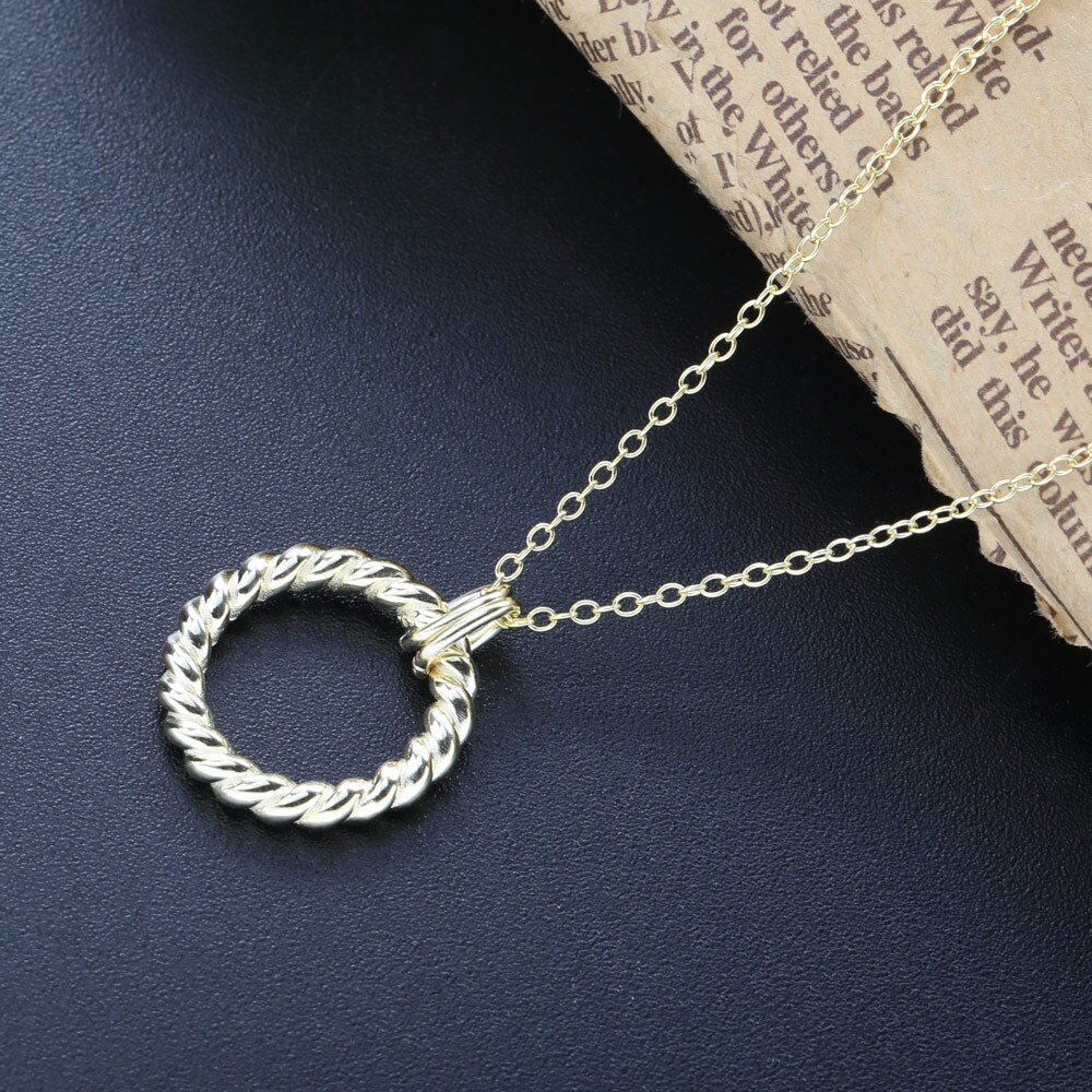 SHADOWHUNTERS Authentic 925-Sterling-Silver Gold Color Twist Circle Pendant Necklace Long Chain Eourope Couple Jewelry
