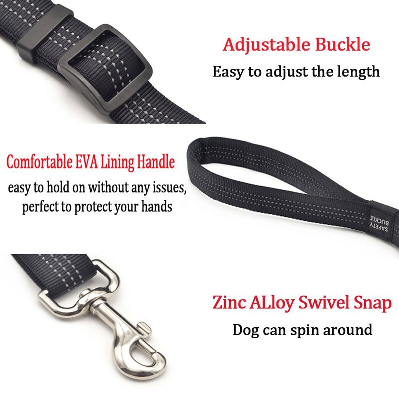 Reflekterende strikk hundebånd uttrekkbart kjæledyrbånd med bilsikkerhetsspenne for små mellomstore og store hunder