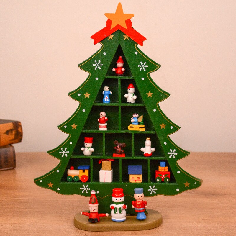 Christmas Decorations Wooden Christmas Tree Scene Layout Ornaments Three-dimensional Red Xmas Table Desktop Decoration: 04