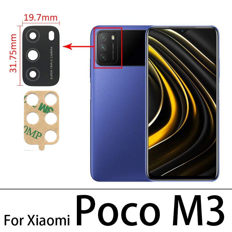 2 pz/lotto, posteriore posteriore obiettivo di vetro della macchina fotografica per Xiaomi Redmi Poco M3 F3 X3 NFC F2 Pro GT Pocophone F1 con adesivo