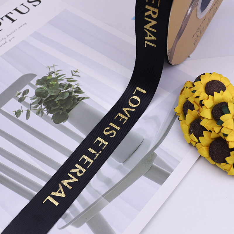 25mm 5Yards Ribbon Bronzing English Letters Printed Ribbons Floral Happy Birthday Packaging DIY Tie Handmade Material: 05