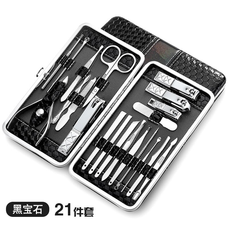 21 | 18 styks negleklippere i rustfrit stål negleklippere negleklippere negleklippere manicure pedicure: 21 stykker i sort