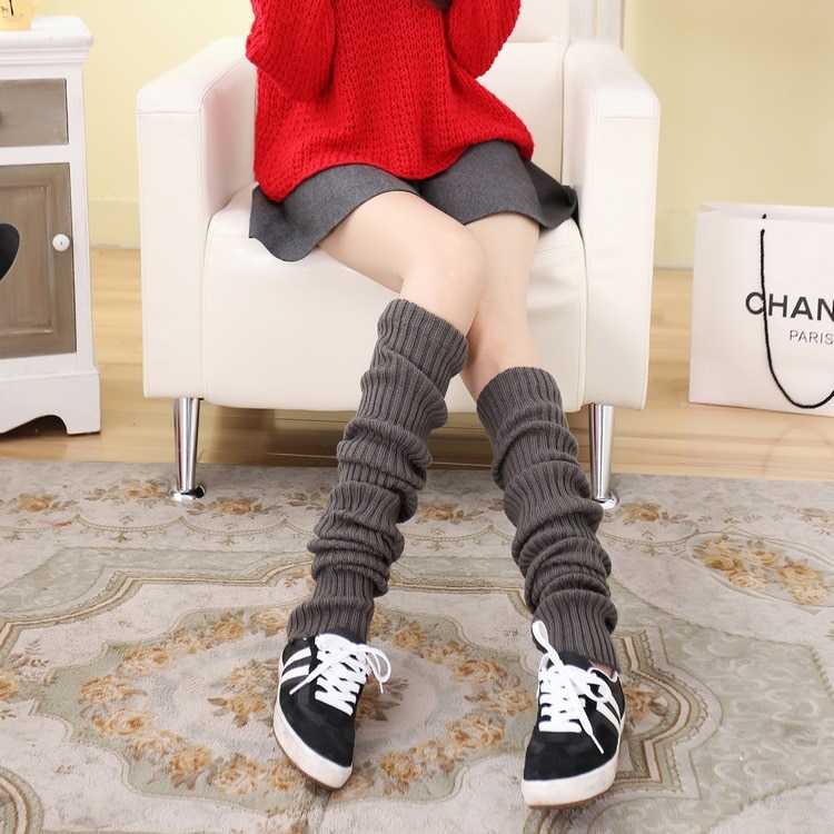 Pile Style-rodilleras estilo Lolita para mujer, calcetines de pantorrilla blancos cálidos, mallas largas punk, calentadores de piernas, Primavera, Otoño e Invierno: Gris oscuro