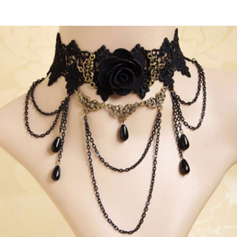 Mode Kwastje Punk Stijl Gothic Choker Ketting Rood Strass Bedels Vampire Maxi Ketting Vintage Tattoo Kant Hanger Bruiloft: 6