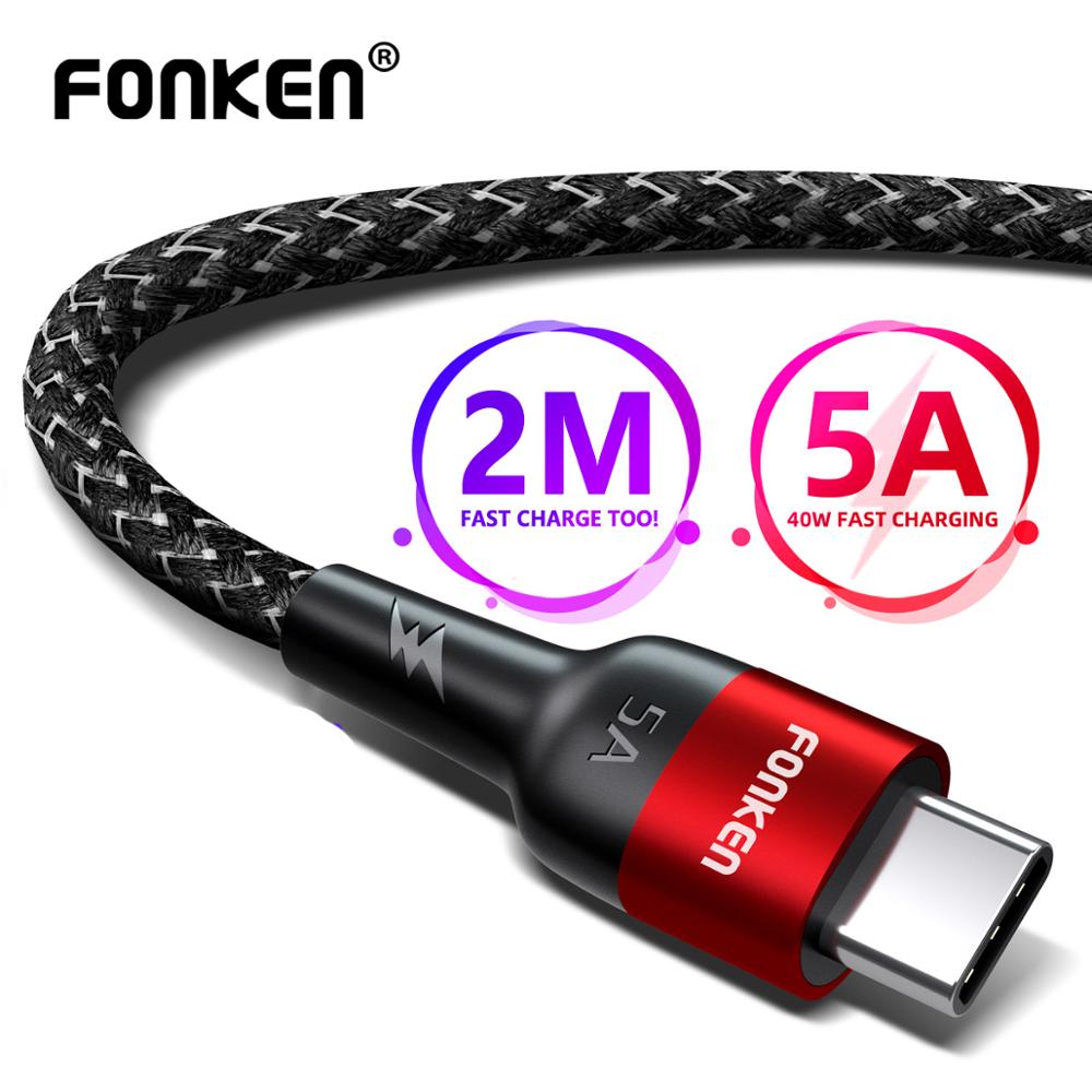 FONKEN 2m 5A Type C USB Kabel 40W Super Snel Opladen USB C Draad SCP QC4.0 QC3.0 Quick lader Android Telefoon Opladen Type-C Koord