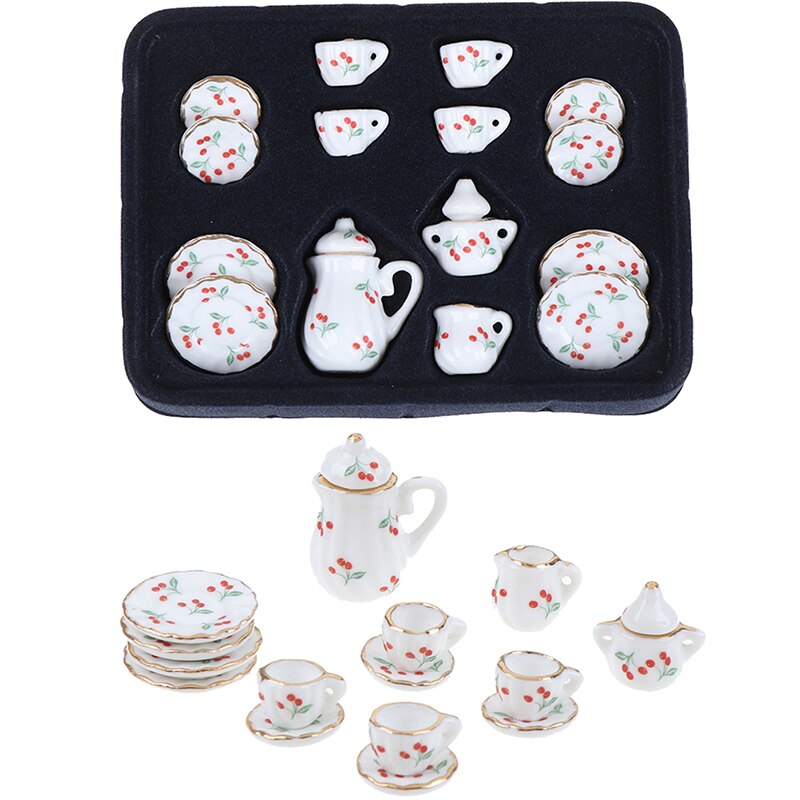 1:12 miniature 15 stk porcelæn te kop sæt chintz blomst bordservice køkken dukkehus møbler legetøj til børn