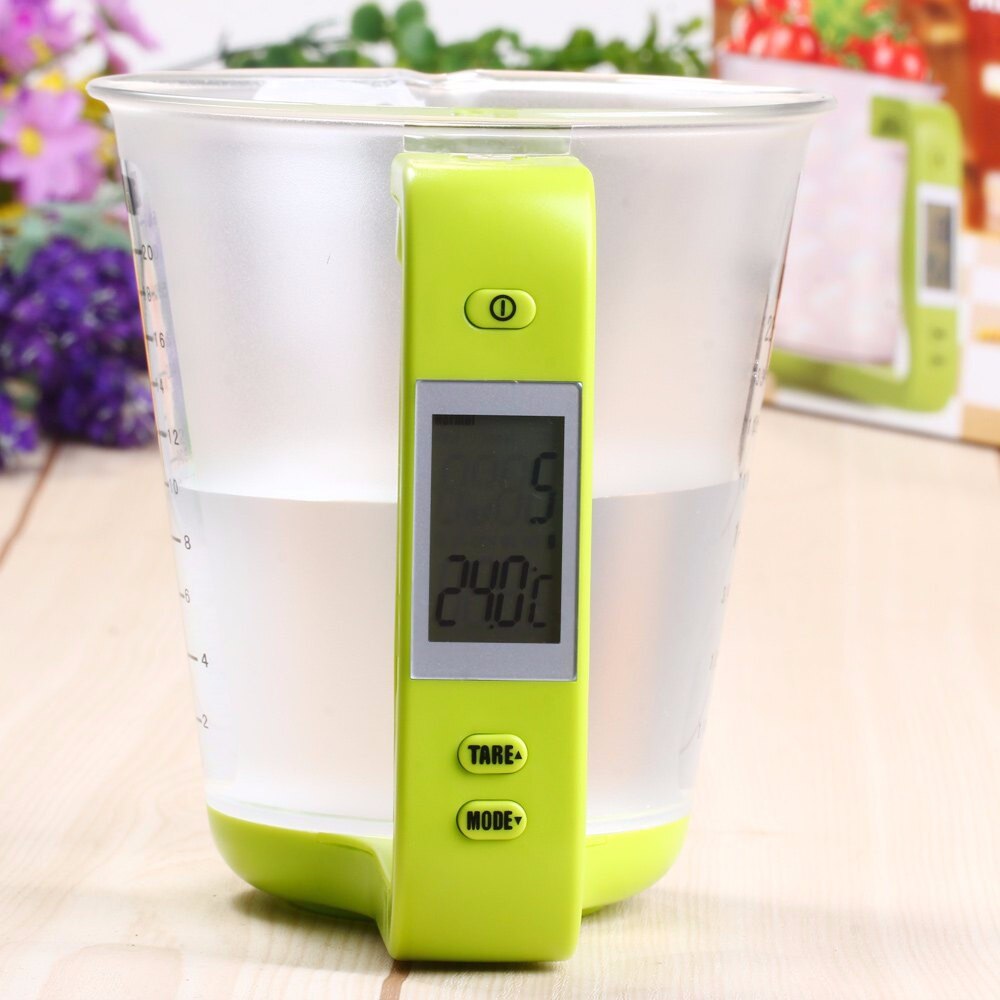 Medidor de agua para cocina, taza de escala 1kg, utensilios medidores de cocina con pantalla LCD